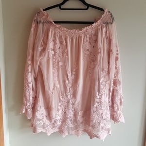 Marled Pastel Pink lace Blouse